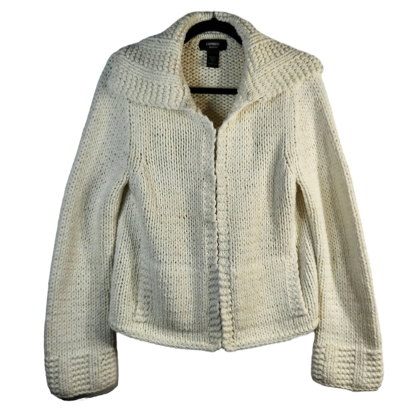Express Handknit Chunky Wool Blend Cardigan Sweater, Size Large - Picture 1 of 12